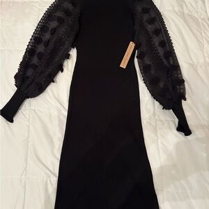 Black sweater dress sheet puff sleeves NWT sz m
